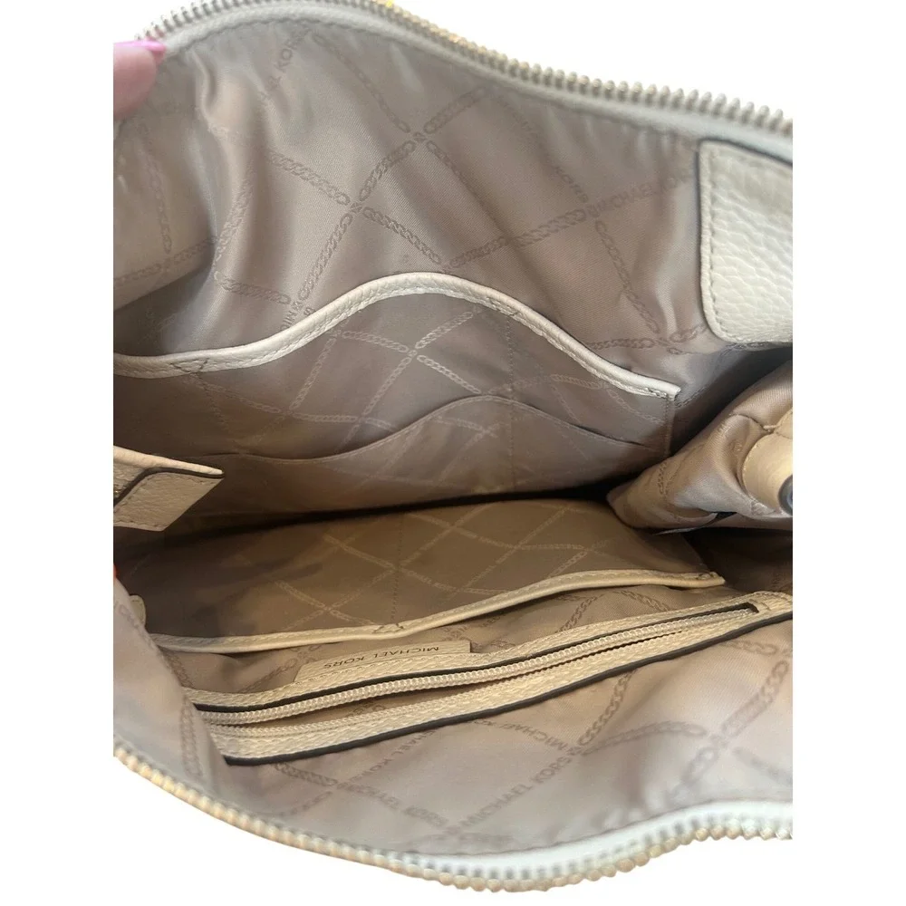 Michael Kors Cream Pebbled Leather Braided Handle Hobo ShoulderBag Gold Hardware